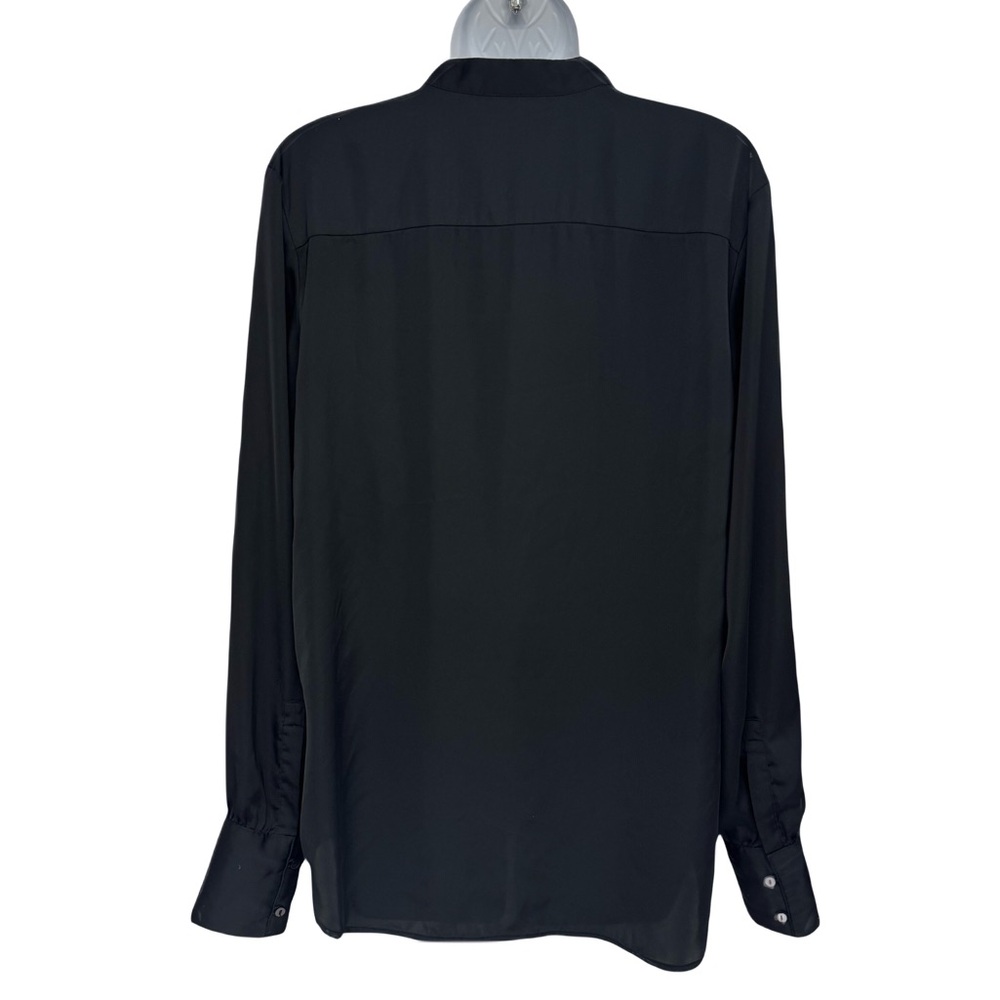 Silky black hidden button up flowy mandarin collar blouse Prologue sz Large - Picture 3 of 11